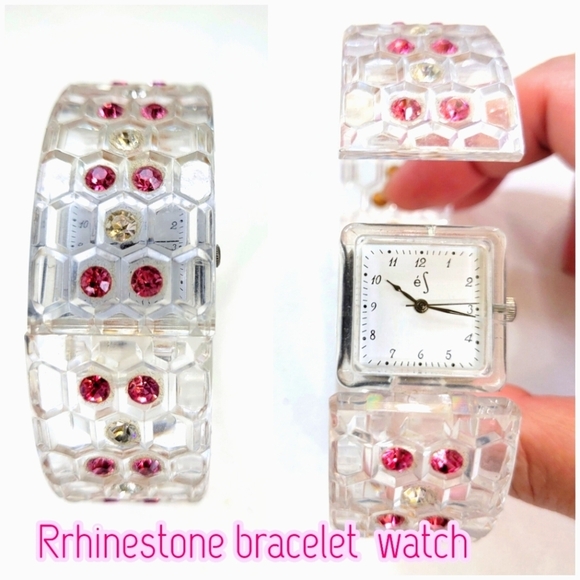 Unique Vintage Accessories - Vintage Rhinestone Encrusted Bracelet Watch Japanese Quartz Movement